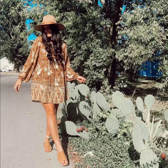 Long Sleeve Boho Floral Gypsy Print Dress Yellow - Picture 2 of 10